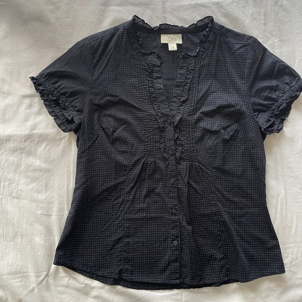 Loft Navy Blue & White polka Dot Blouse